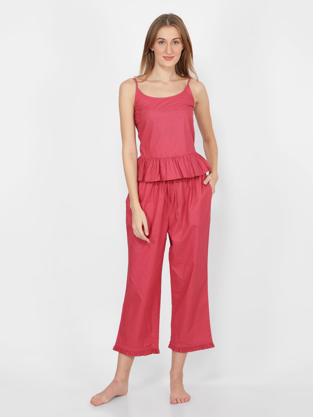 

NAVIYATA Women Red Printed Night suit