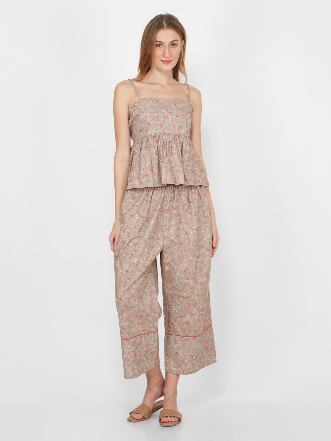 

NAVIYATA Grey & Pink Printed Basic Jumpsuit