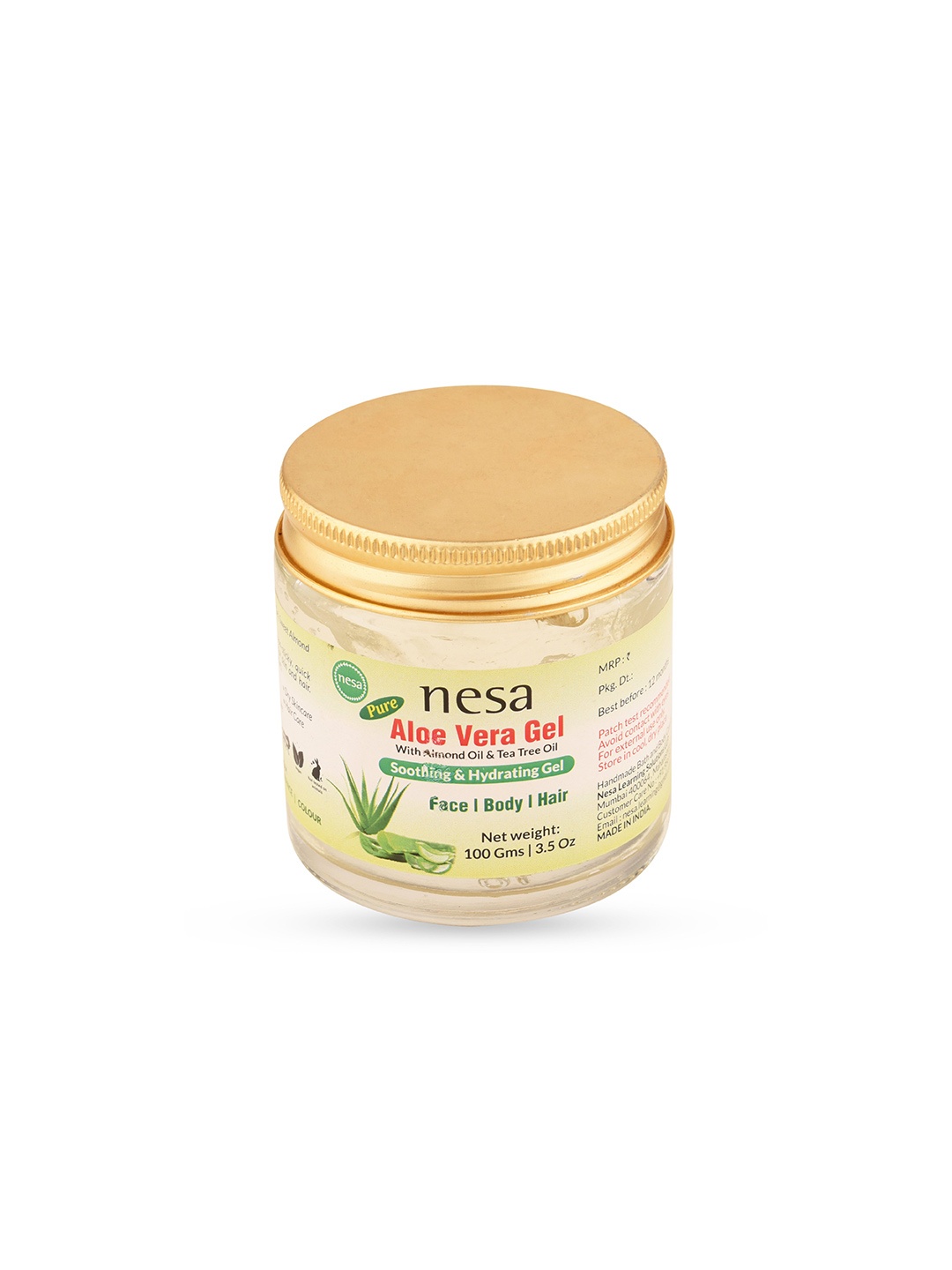 

nesa Pure Aloe Vera Gel with Sweet Almond Oil & Tea Tree Oil - 100gm, Transparent