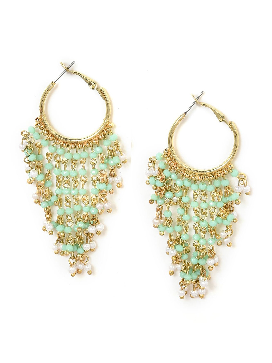 

W Beaded Circular Hoop Earrings, Turquoise blue