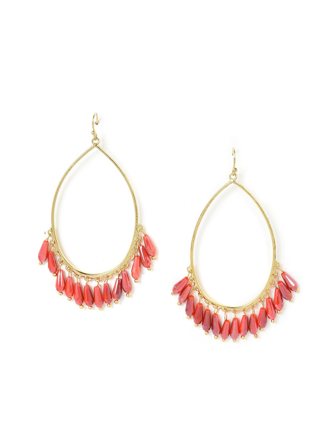 

W Red & Gold-Toned Teardrop Shaped Drop Earrings