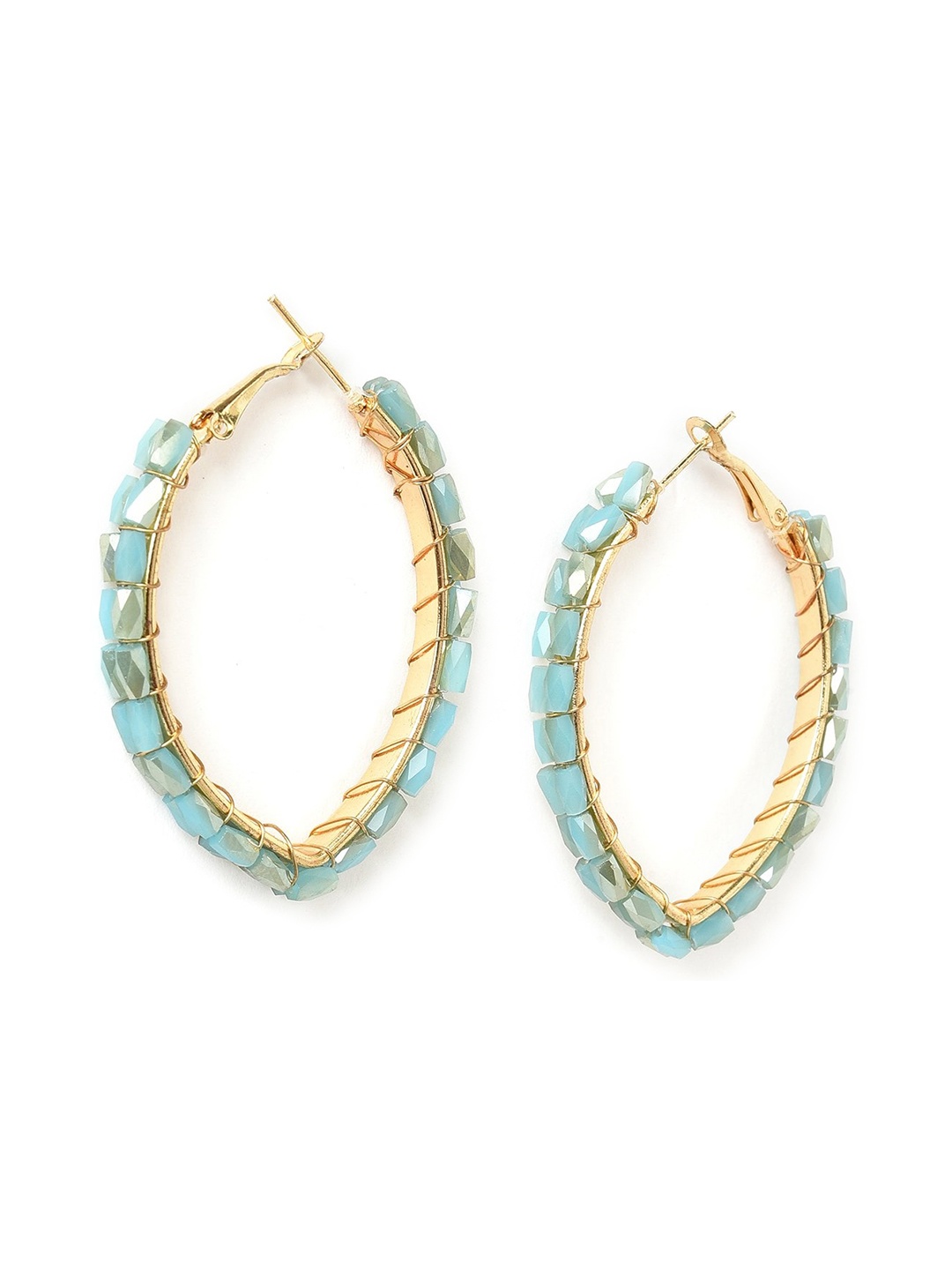 

W Blue & Gold-Toned Leaf Shaped Hoop Earrings