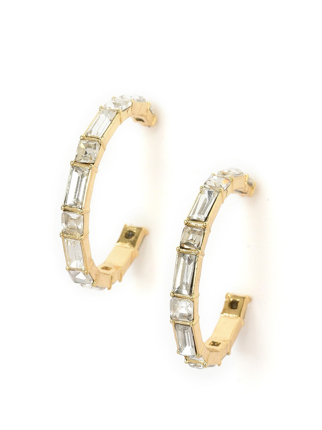 

W Gold-Toned & Silver-Toned Gold Plated Circular Half Hoop Earrings