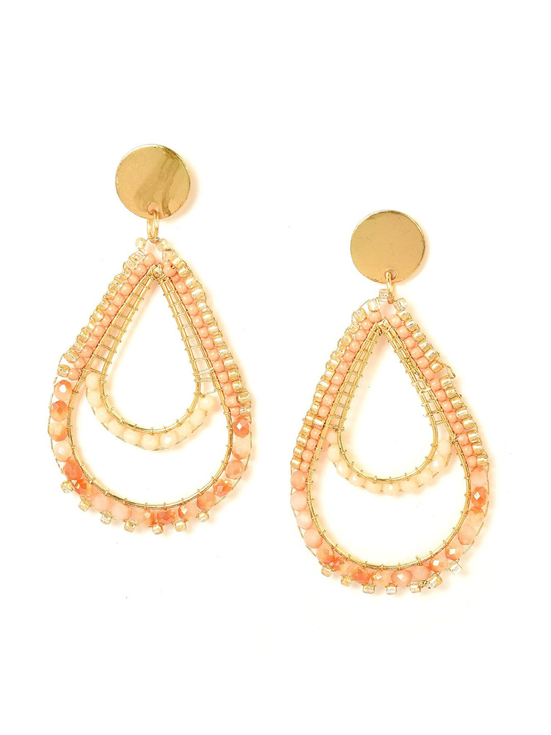 

W Pink & Gold-Toned Teardrop Shaped Drop Earrings