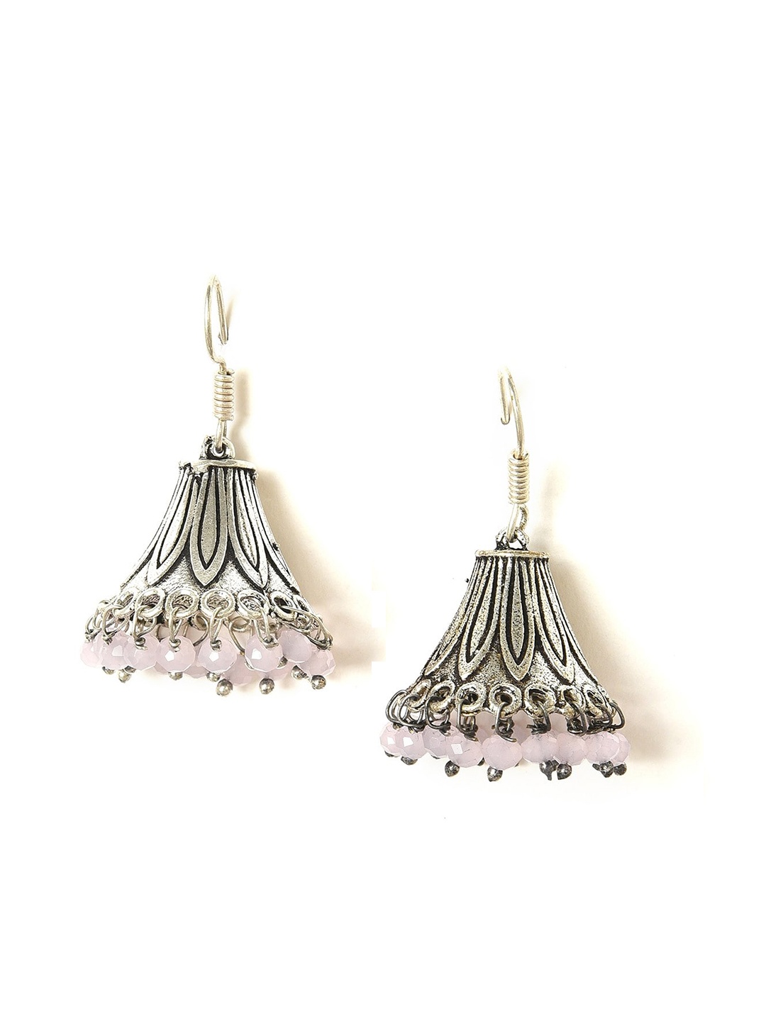 

W Silver-Toned & Purple Dome Shaped Jhumkas Earrings