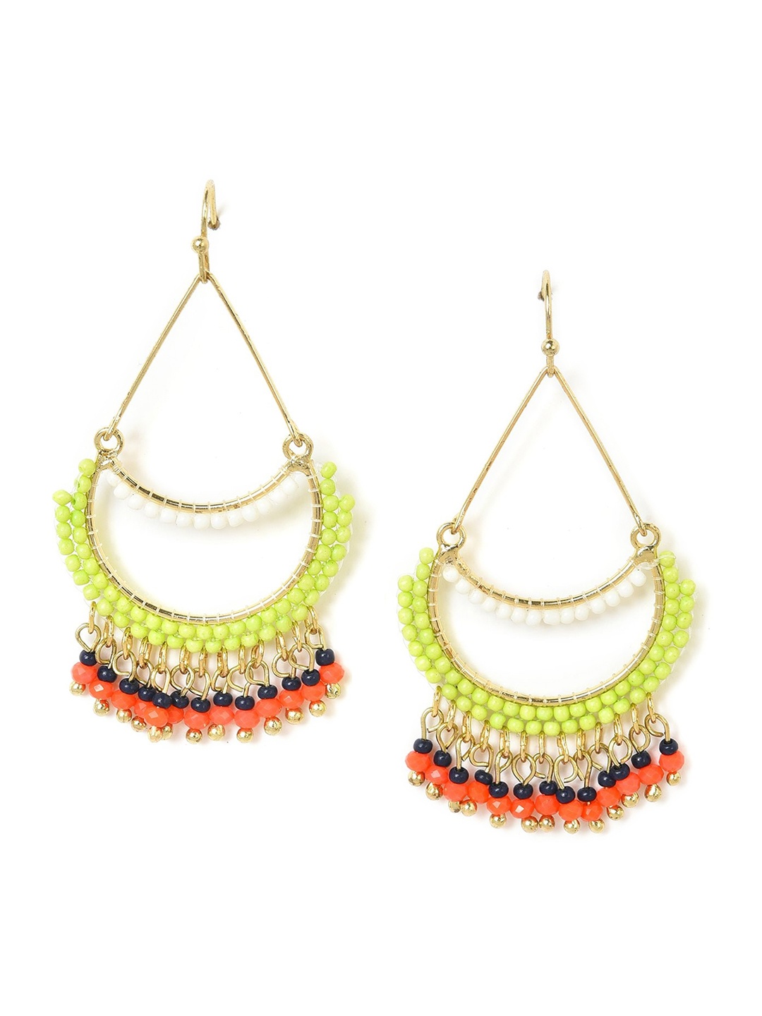 

W Green & Orange Teardrop Shaped Chandbalis Earrings
