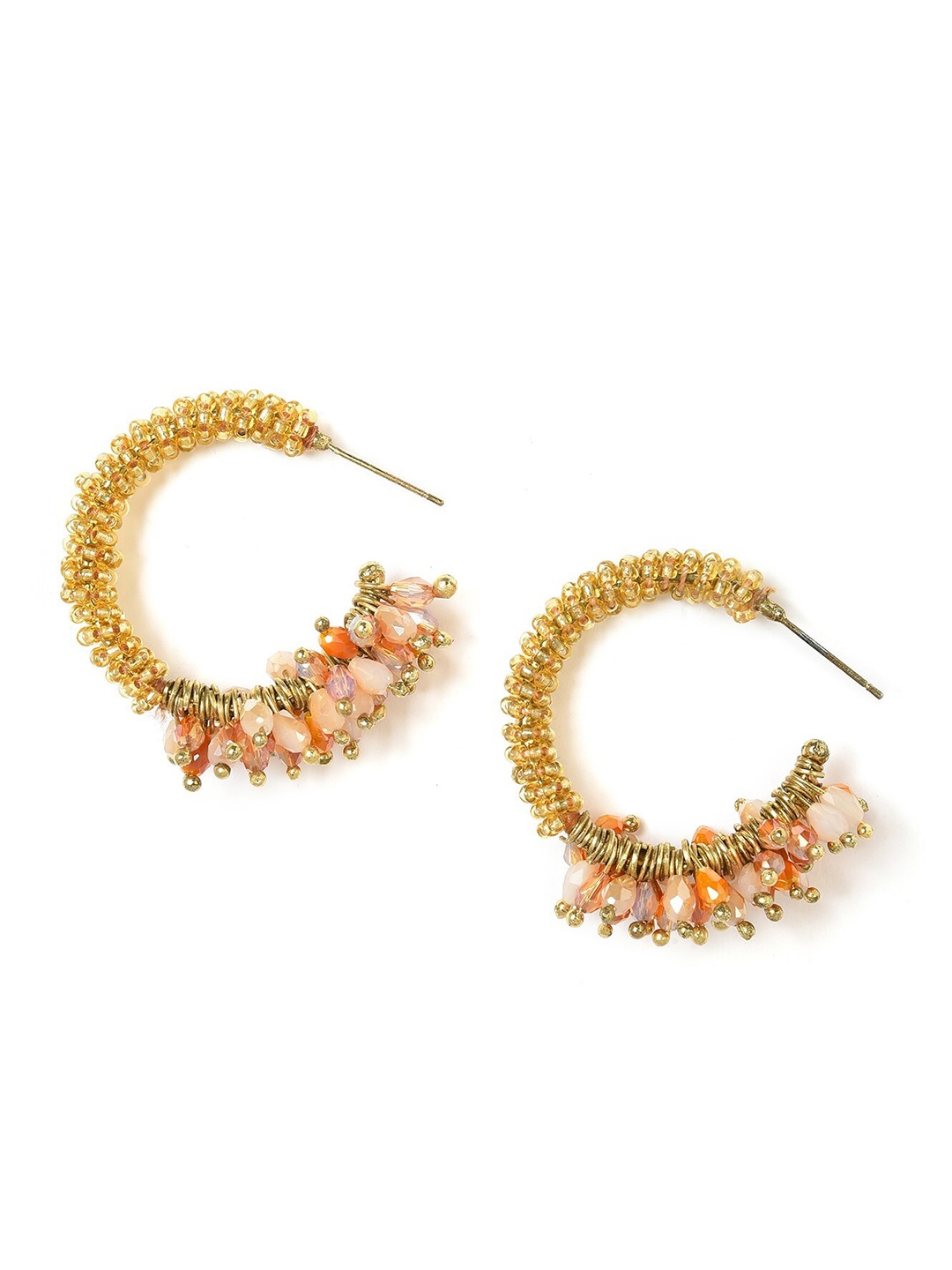 

W Coral & Gold-Toned Circular Half Hoop Earrings
