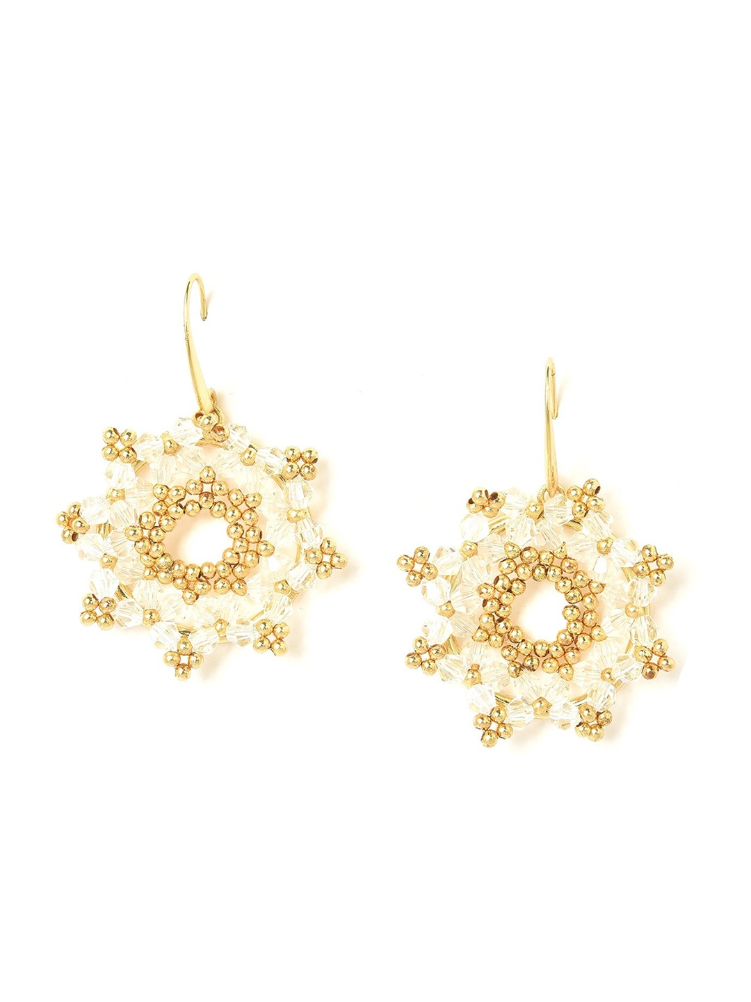 

W Beige & Gold-Toned Floral Drop Earrings