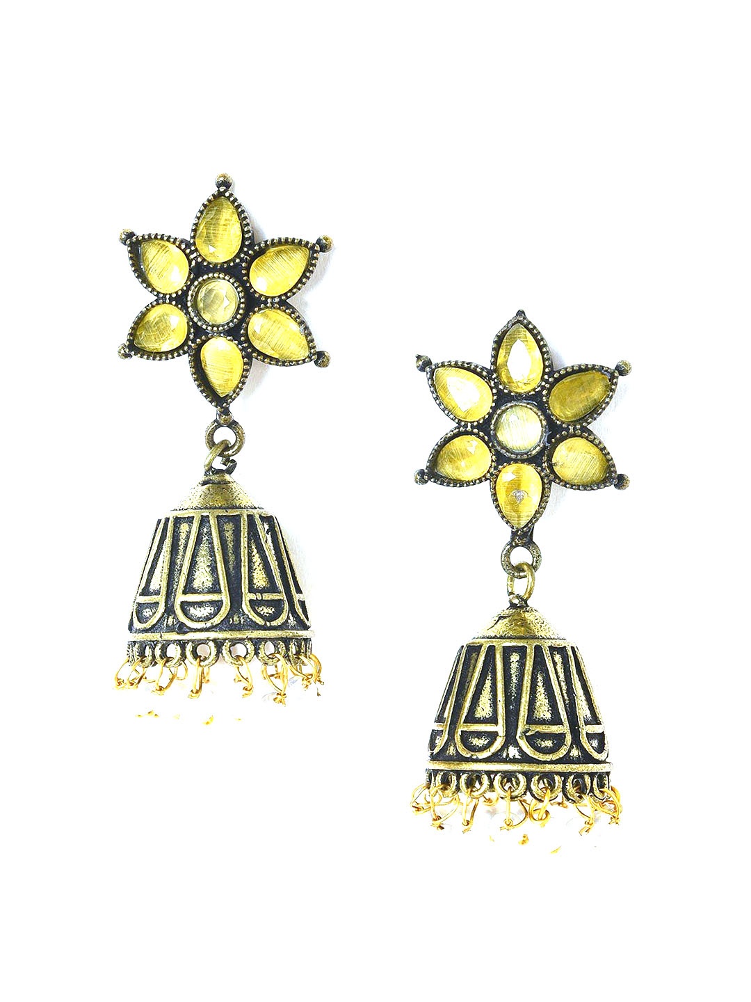 

W Gold-Toned & Yellow Floral Jhumkas Earrings