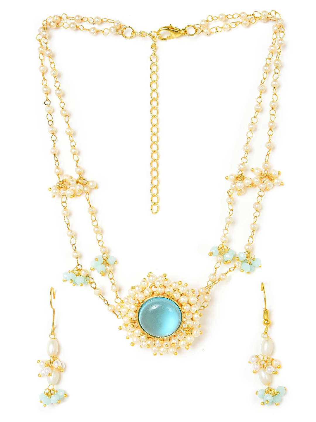 

W Gold-Toned & Blue Stone-Studded & Beaded Jewellery Set