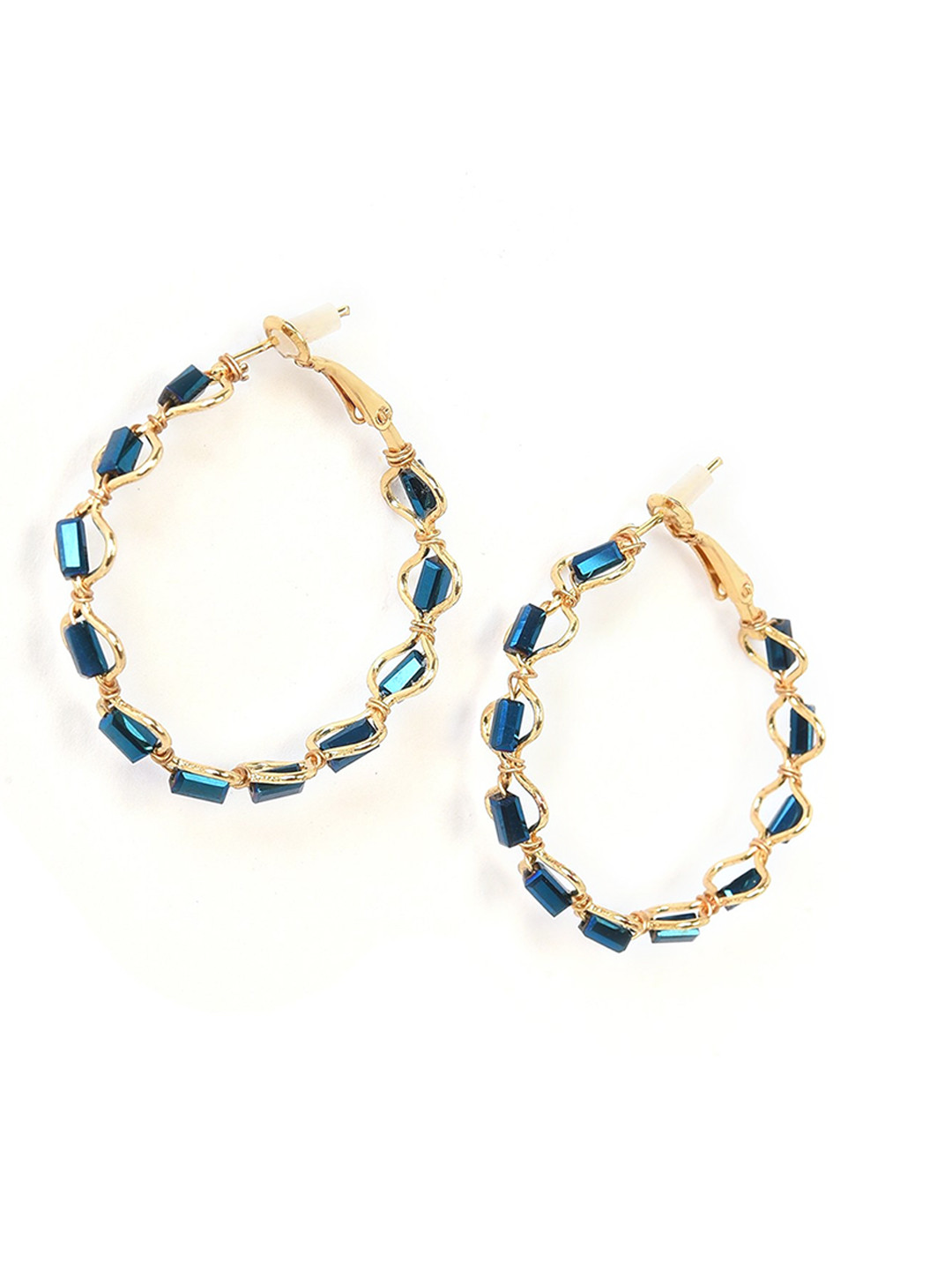 

W Blue & Gold-Toned Circular Hoop Earrings
