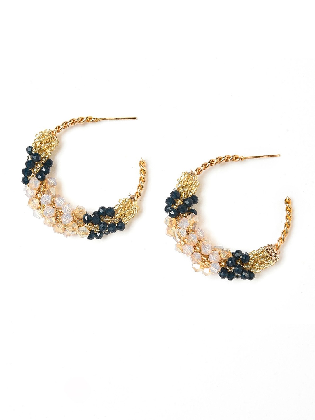 

W Blue & Gold-Toned Circular Half Hoop Earrings