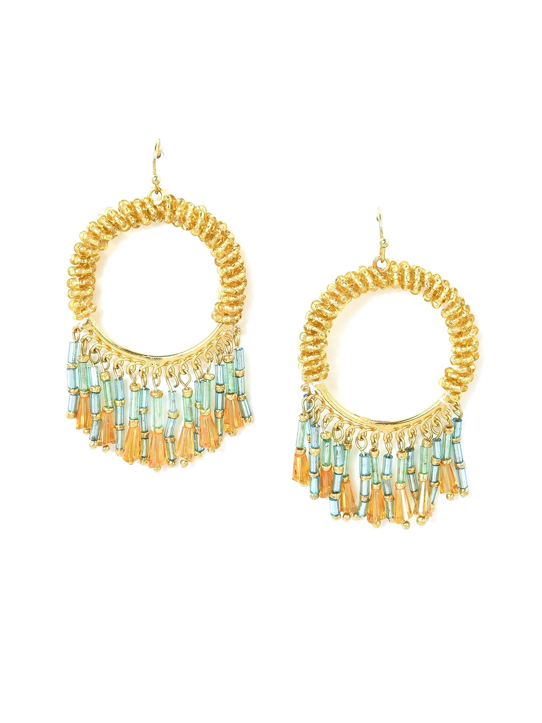 

W Blue & Gold-Toned Circular Drop Earrings