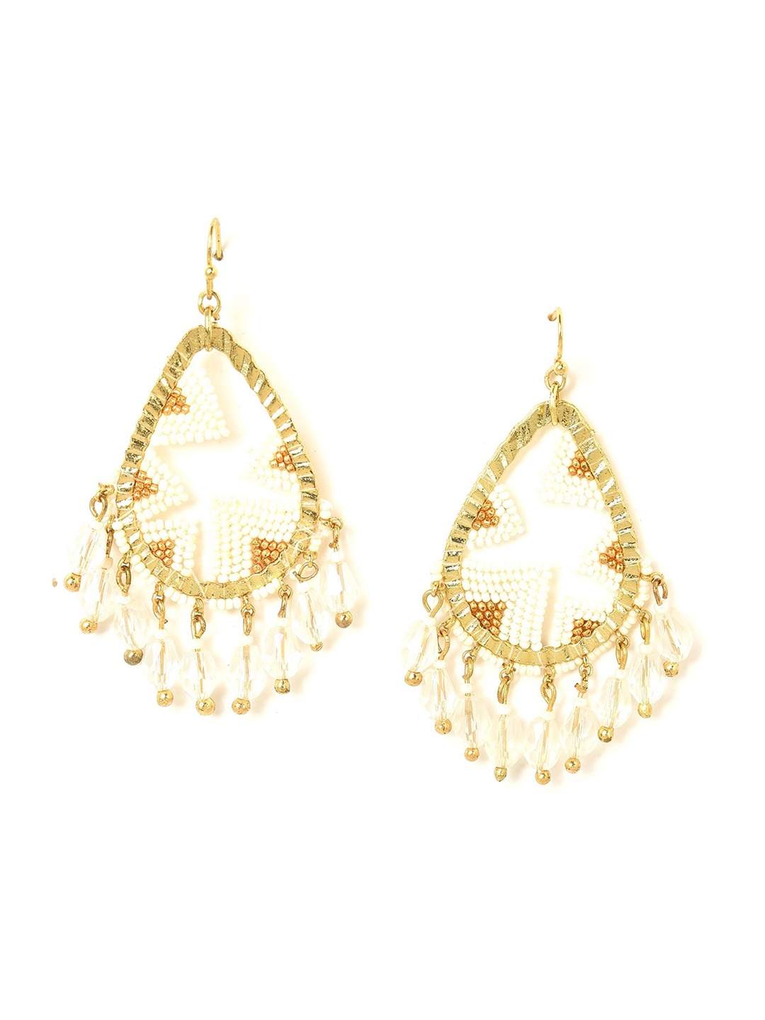 

W White & Gold-Toned Teardrop Shaped Drop Earrings