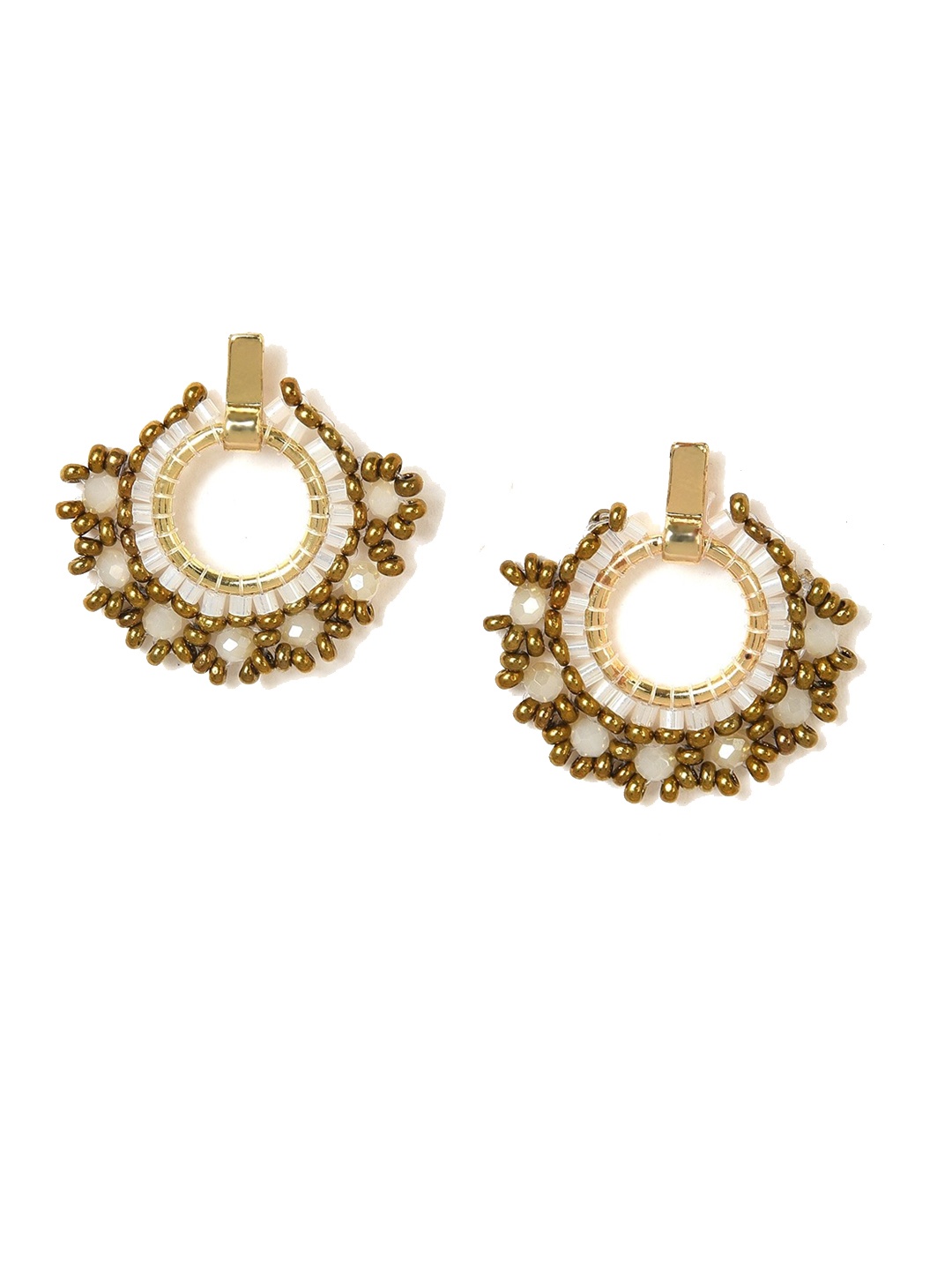 

W Beige & Rose Gold Circular Studs Earrings