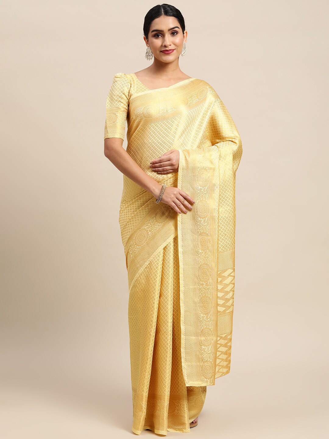 

Satrani Gold-Toned Ethnic Motifs Zari Art Silk Kasavu Saree