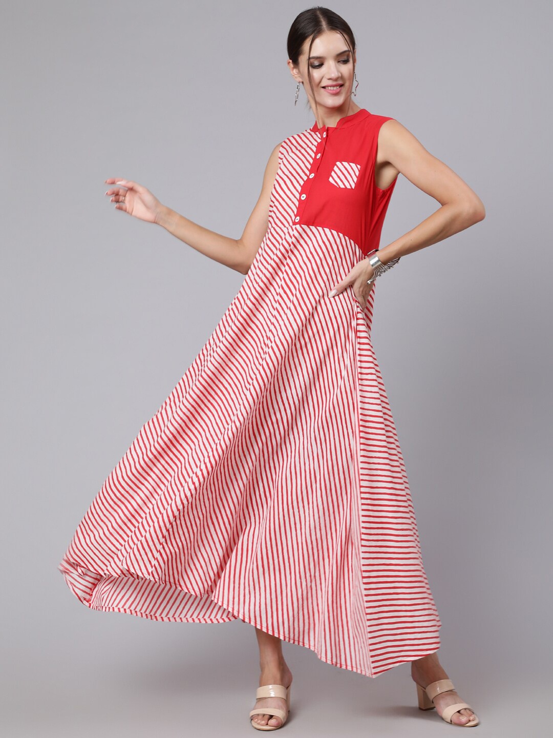 

AASI - HOUSE OF NAYO Women Red & White Checked Maxi Dress