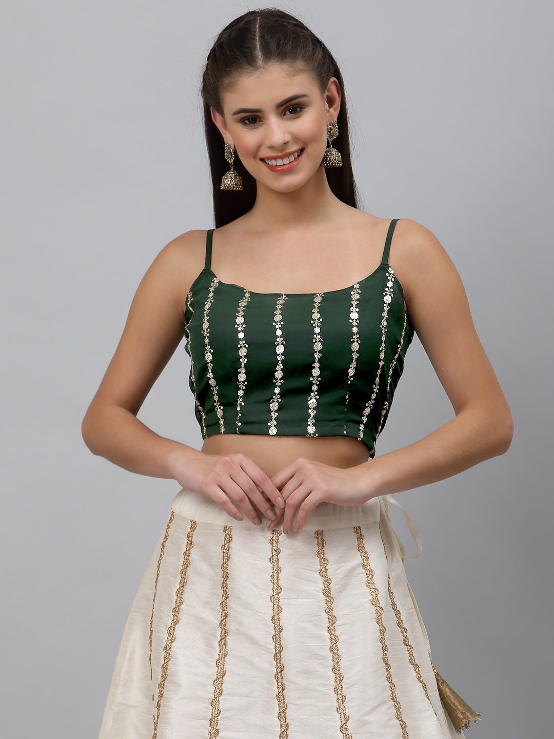 

Studio Rasa Women Green Embellished Georgette Crop Top