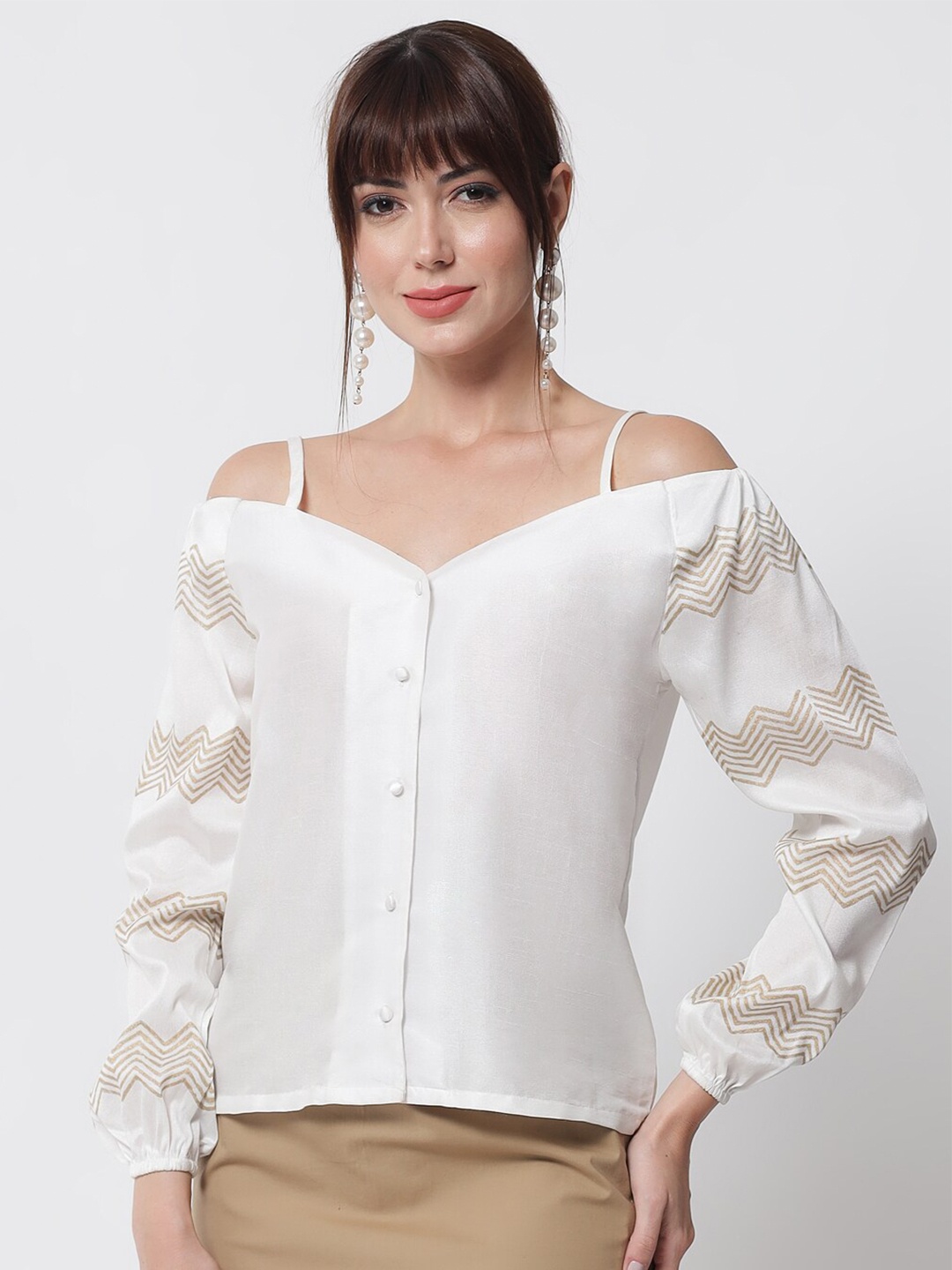 

studio rasa Off White Off-Shoulder Shirt Style Top