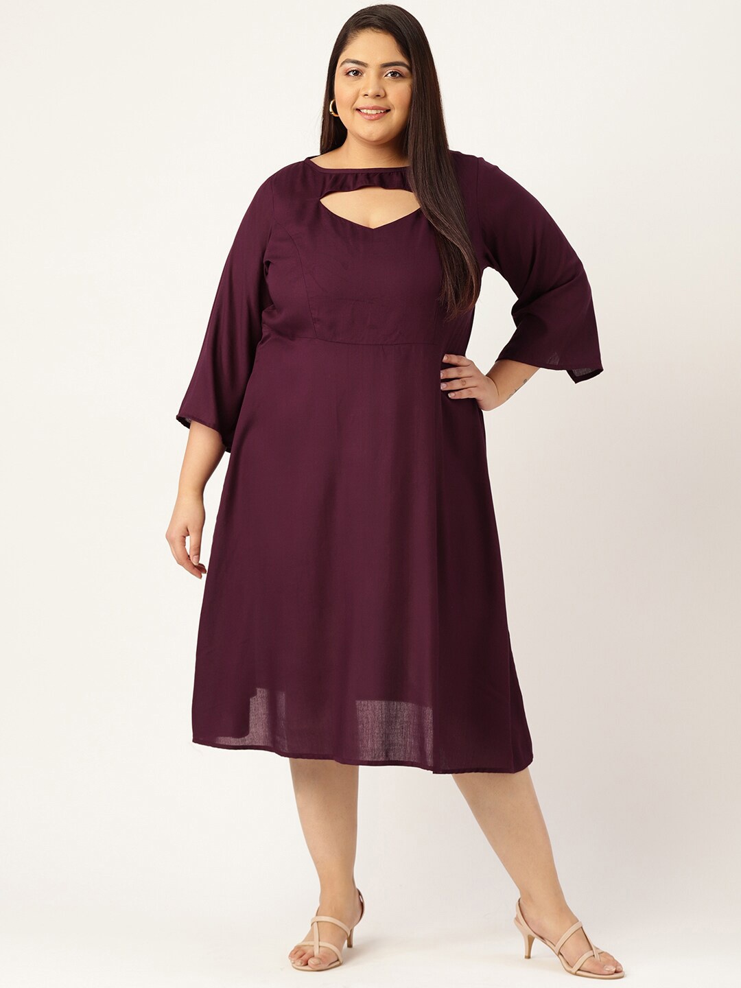 

theRebelinme Women Burgundy Midi Dress