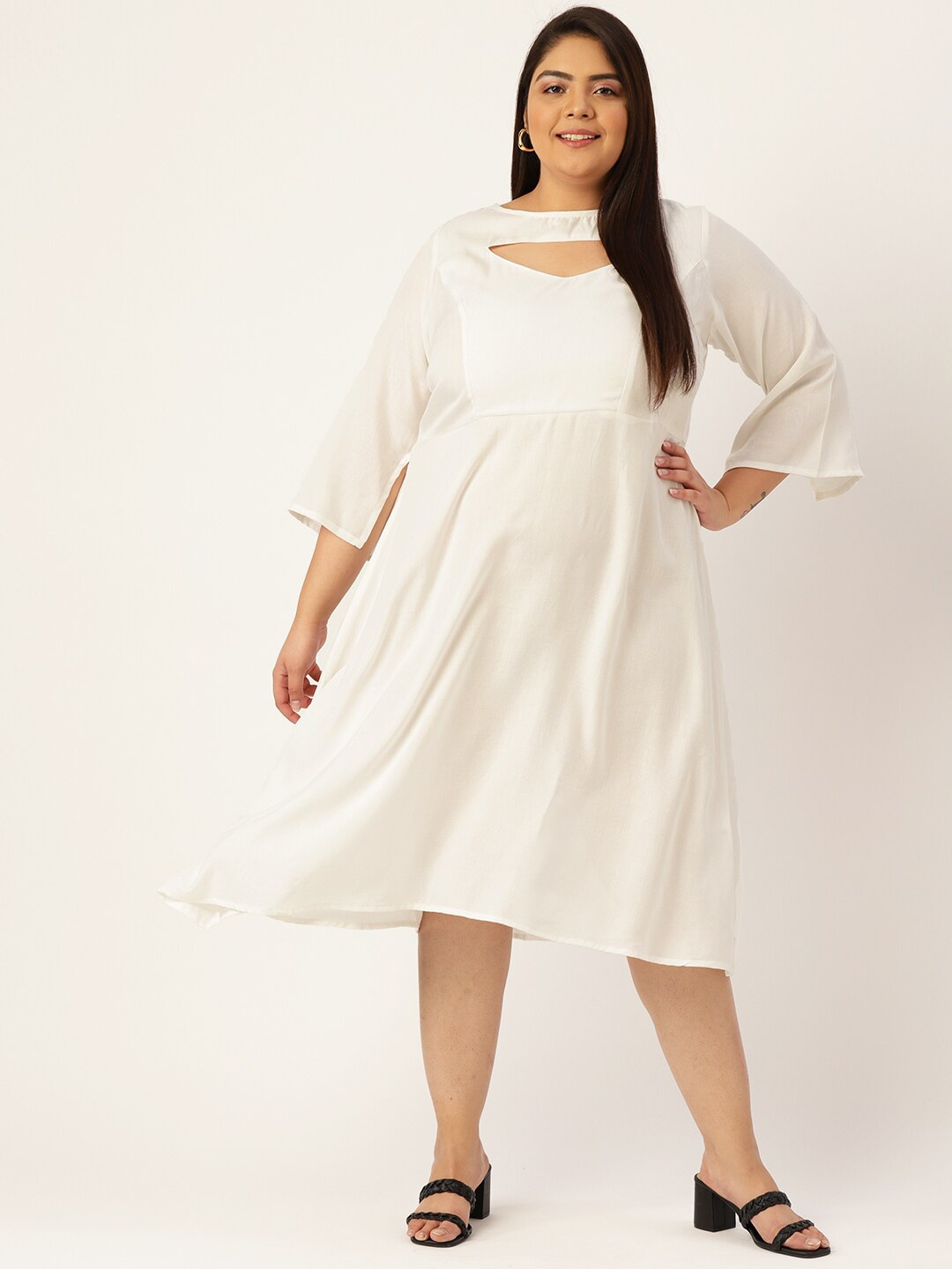 

theRebelinme Plus Size White Solid Midi Dress