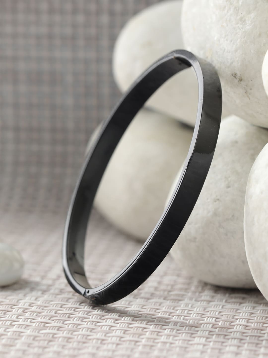 

Priyaasi Men Black Silver-Plated Cuff Bracelet