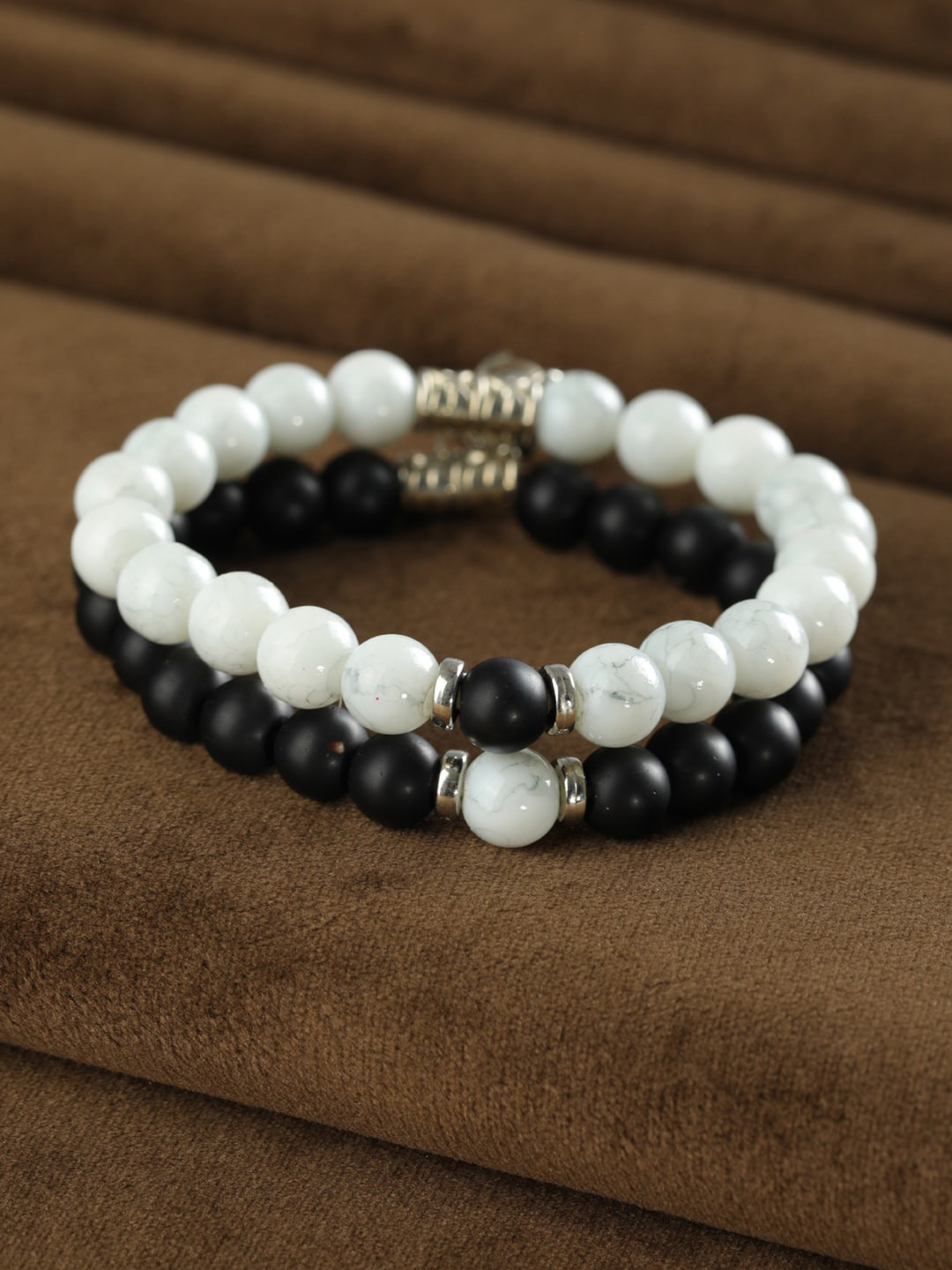 

Priyaasi Men Black & White Silver-Plated Link Bracelet