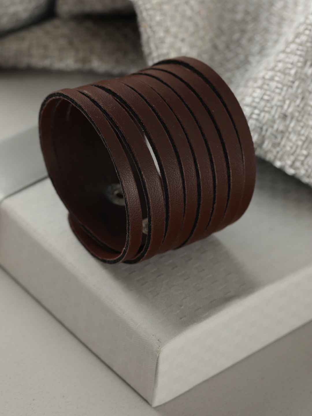 

Priyaasi Men Brown Leather Wraparound Bracelet