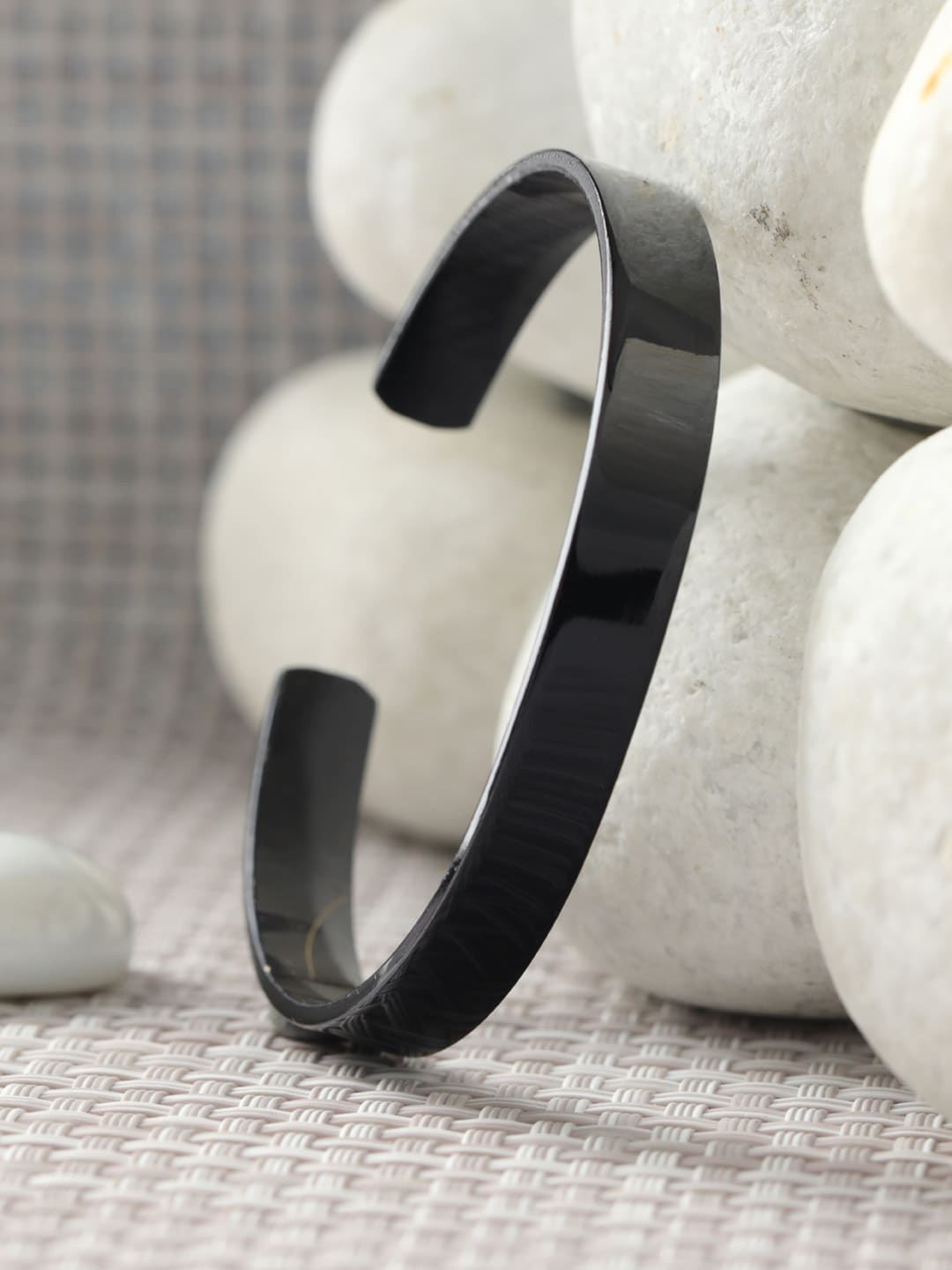 

Priyaasi Men Silver-Plated & Black Cuff Bracelet