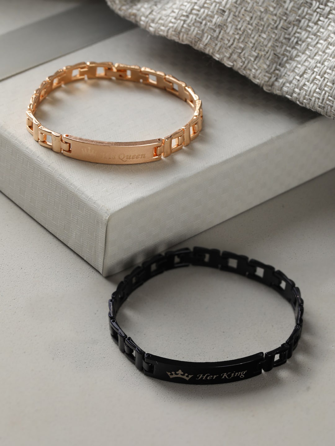 

Priyaasi Men Pack Of 2 Rose Gold-Plated & Black Link Bracelet