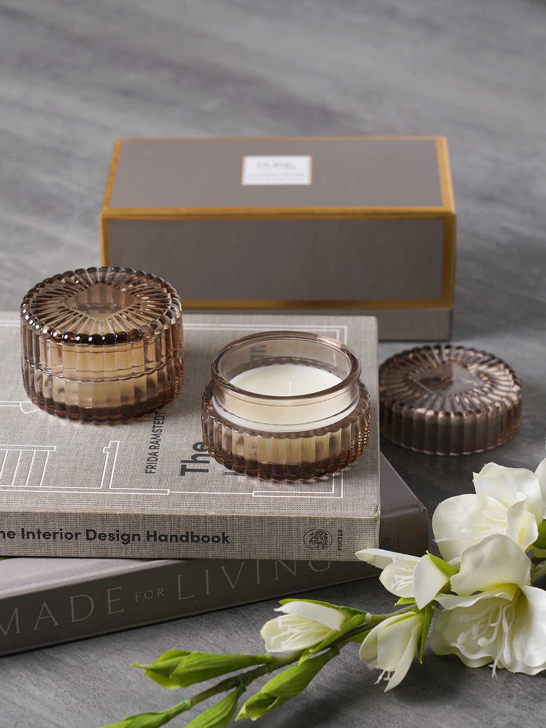 

Pure Home and Living Set Of 2 Brown Textured Wax Filled Glass Candle Holders