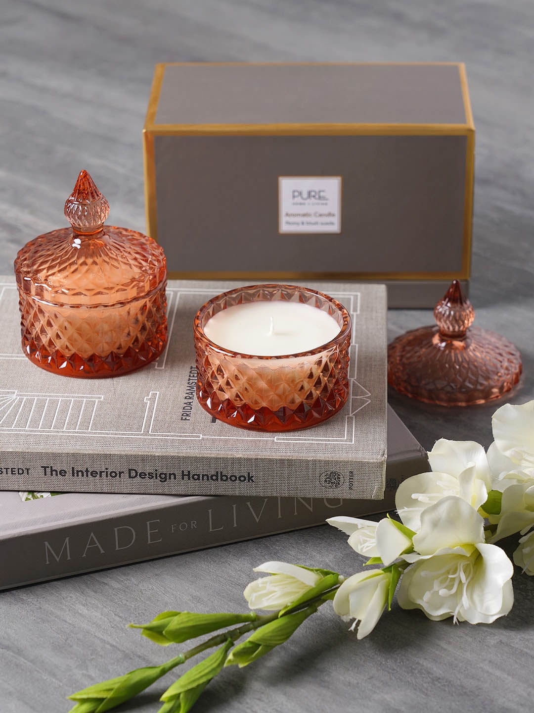 

Pure Home and Living Set of 2 Pink Textured Wax Filled Glass Candle Holders