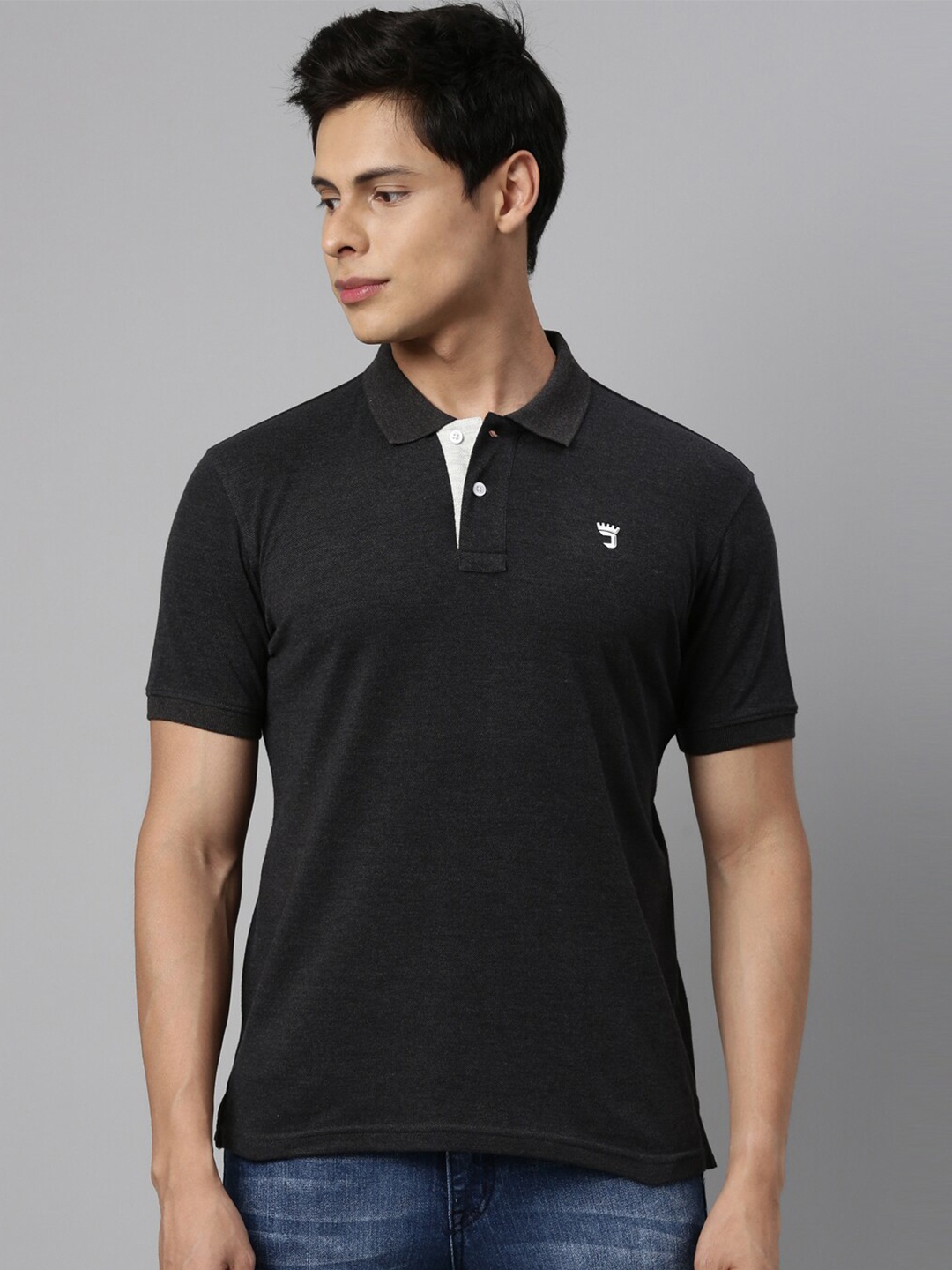 

Joven Men Black Polo Collar T-shirt