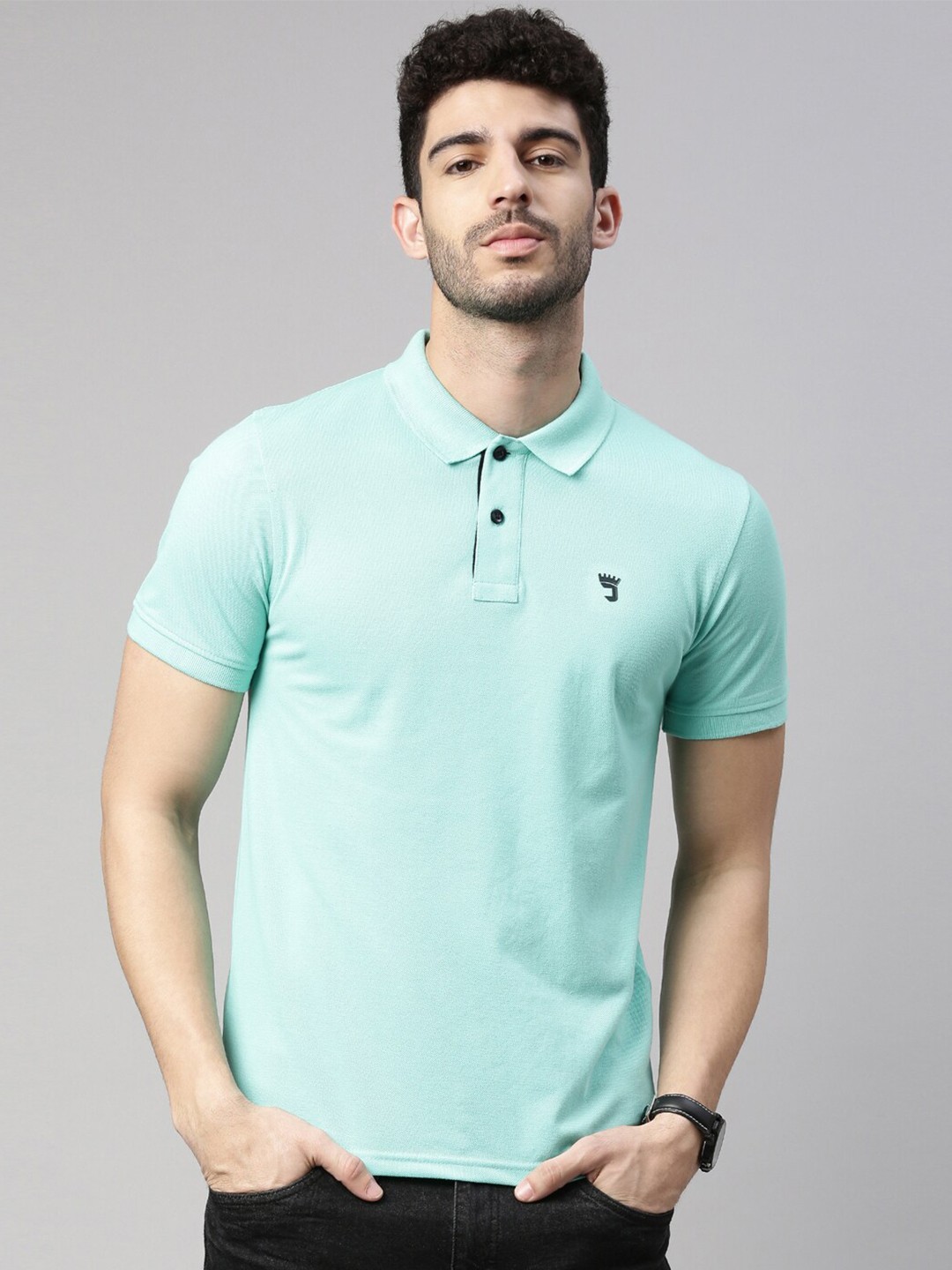

Joven Men Sea Green Polo Collar T-shirt