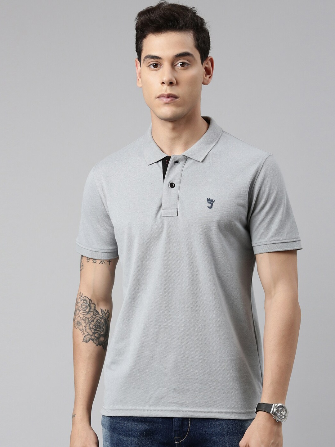

Joven Men Cotton Grey Polo Collar T-shirt