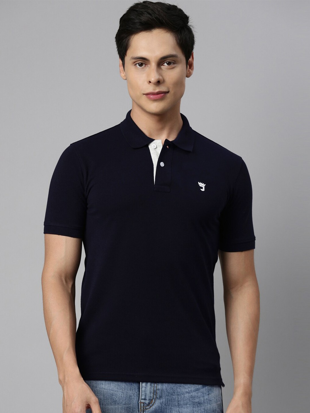 

Joven Men Cotton Navy Blue Polo Collar T-shirt