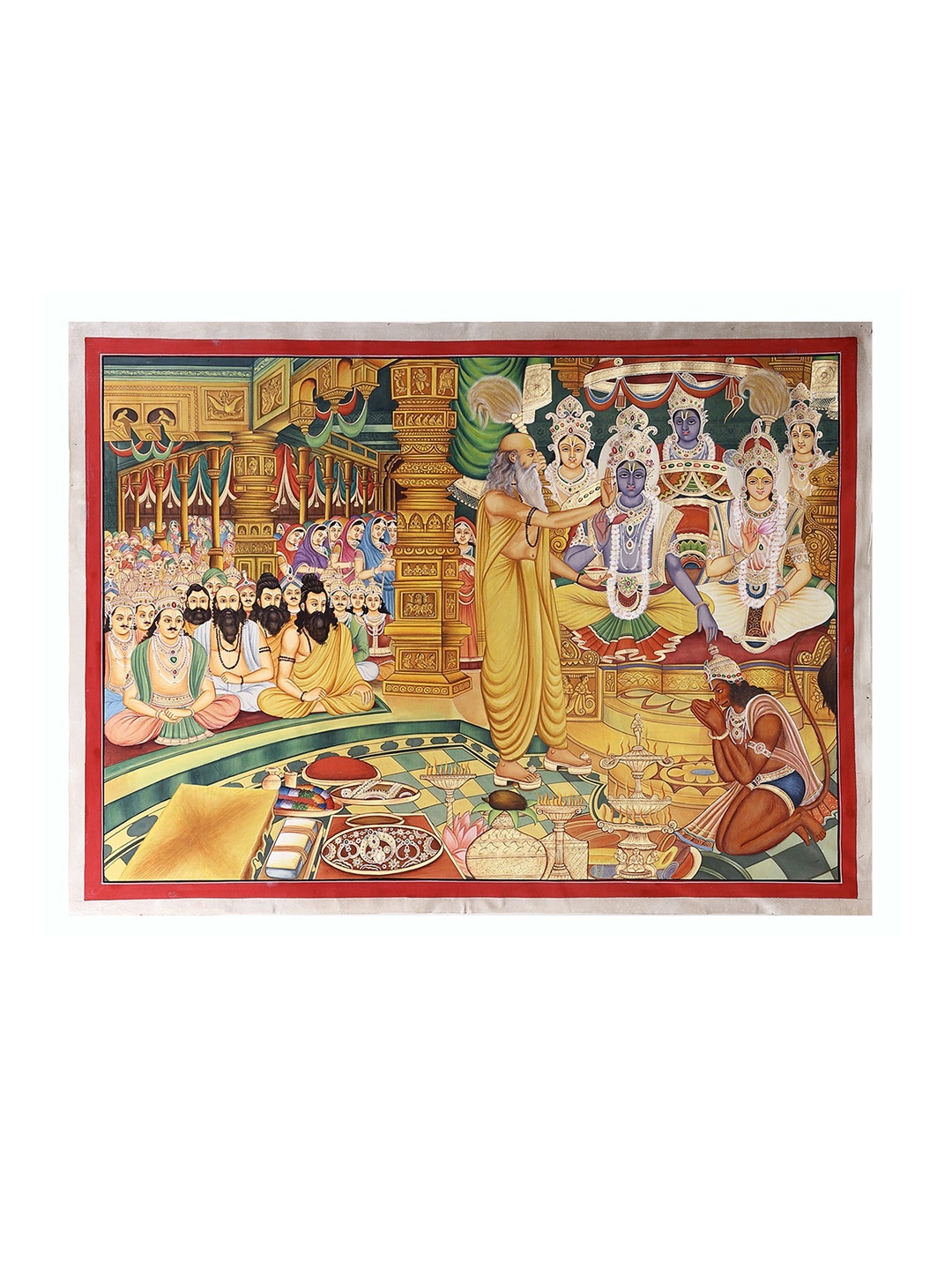 

Exotic India Shree Ram Rajyabhishek - Watercolor Paint on Cotton, Yellow