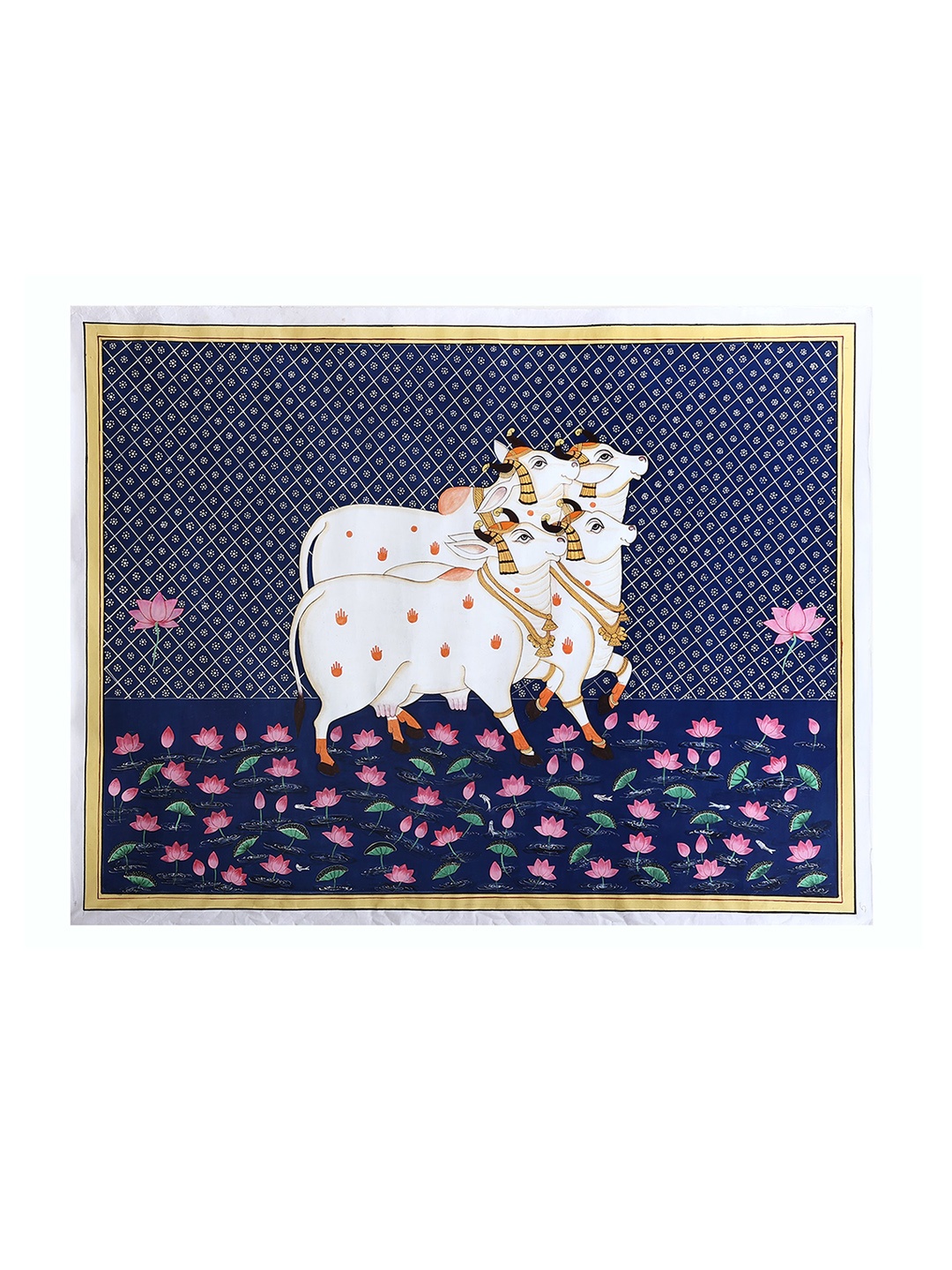 

Exotic India Blue & White Cows Pichwai Painted Wall Art