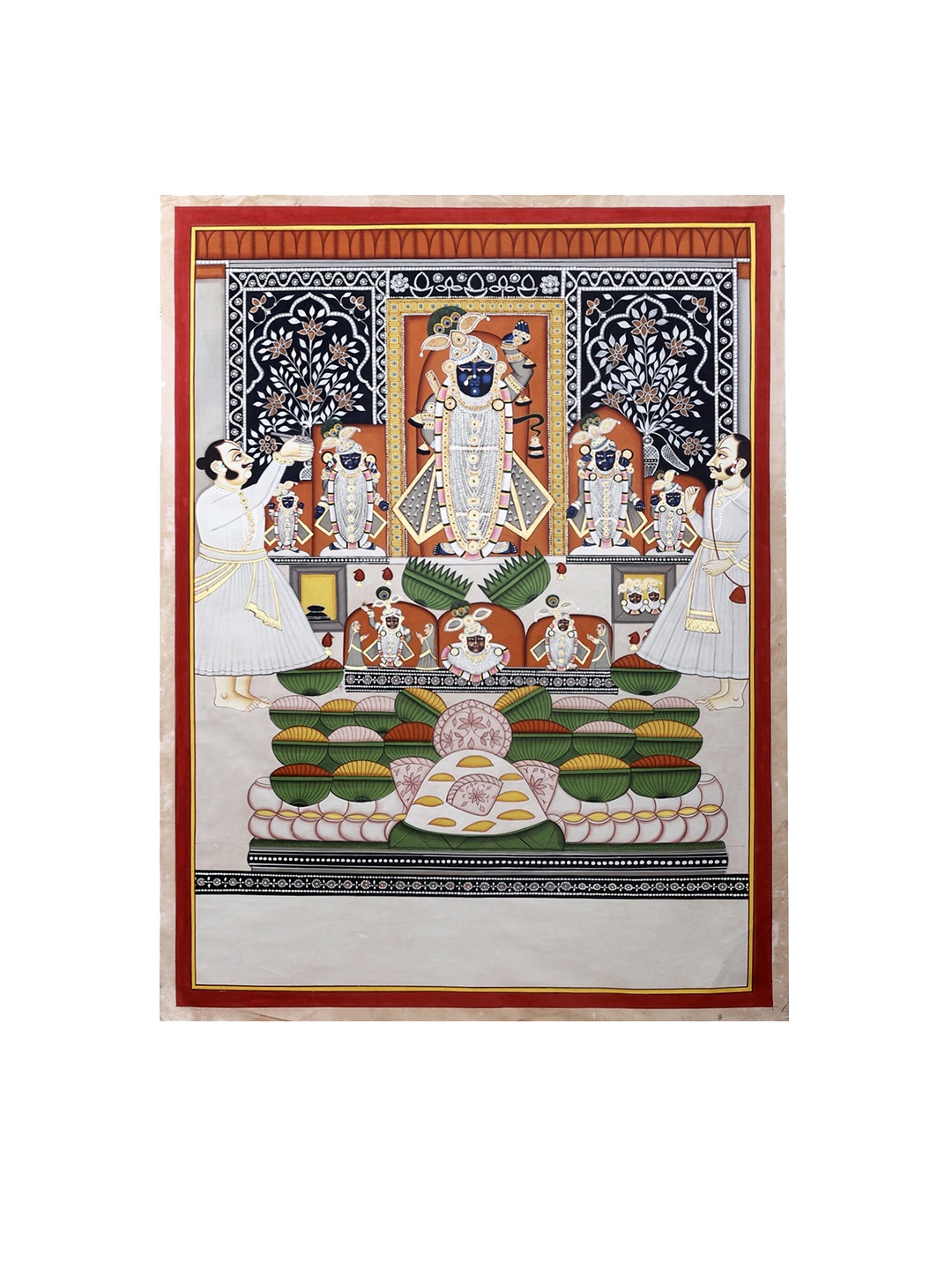 

Exotic India Annakuta Govardhan Puja Srinath Ji Pichwai Watercolor Wall Art, Pink