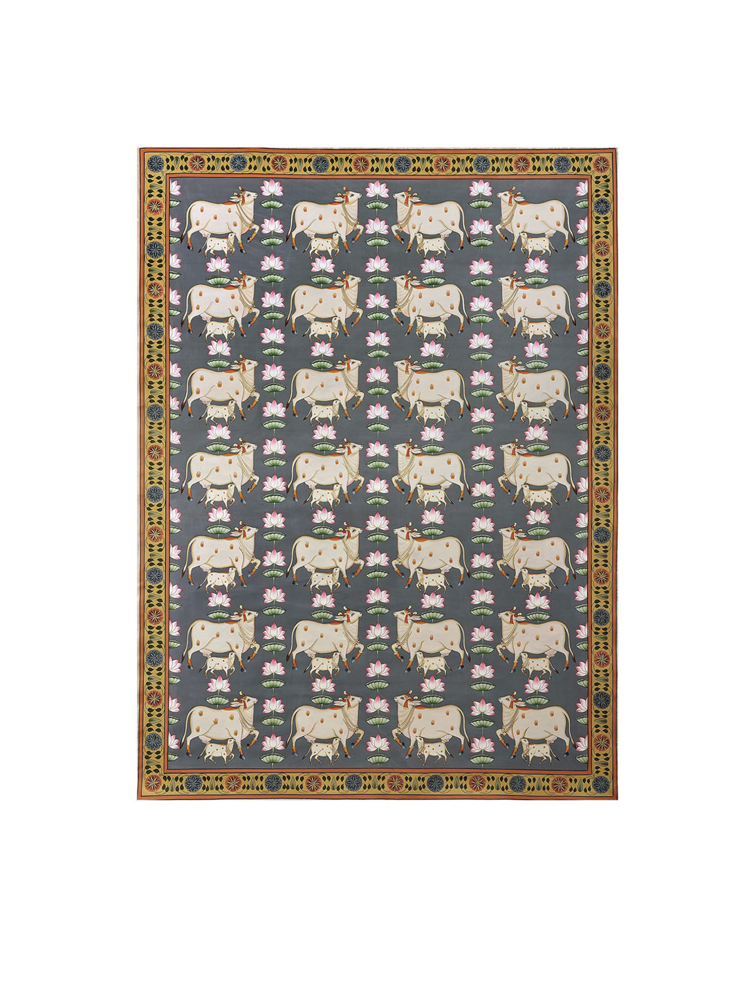

Exotic India "Gopashtami" or Festival of Cows Pichwai - Watercolor Paint on Cotton, Grey