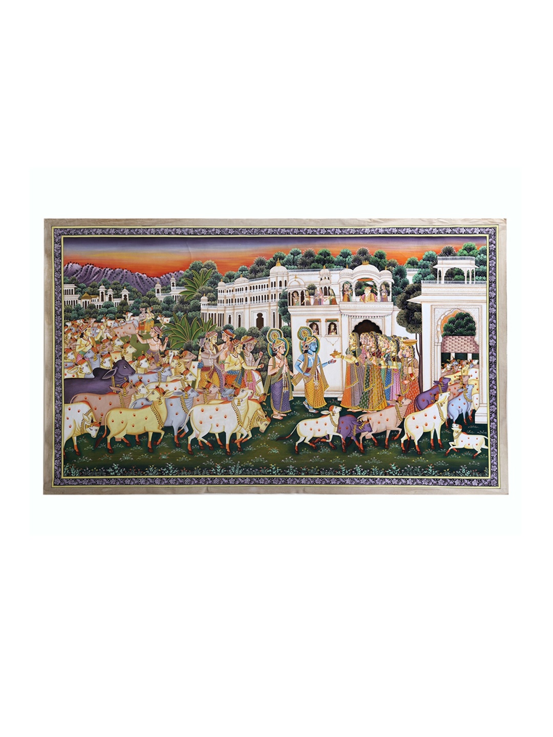 

Exotic India Multi-Coloured Krishna With Balaram Hand-Painted Wall Art, White