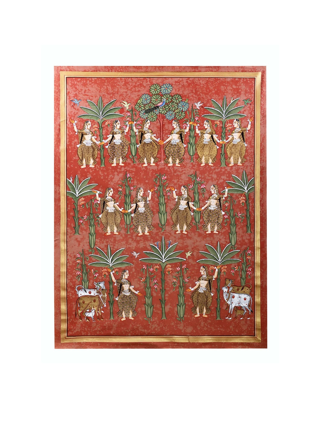 

Exotic India Red & Green Leaf Pichwai Painting Wall Art