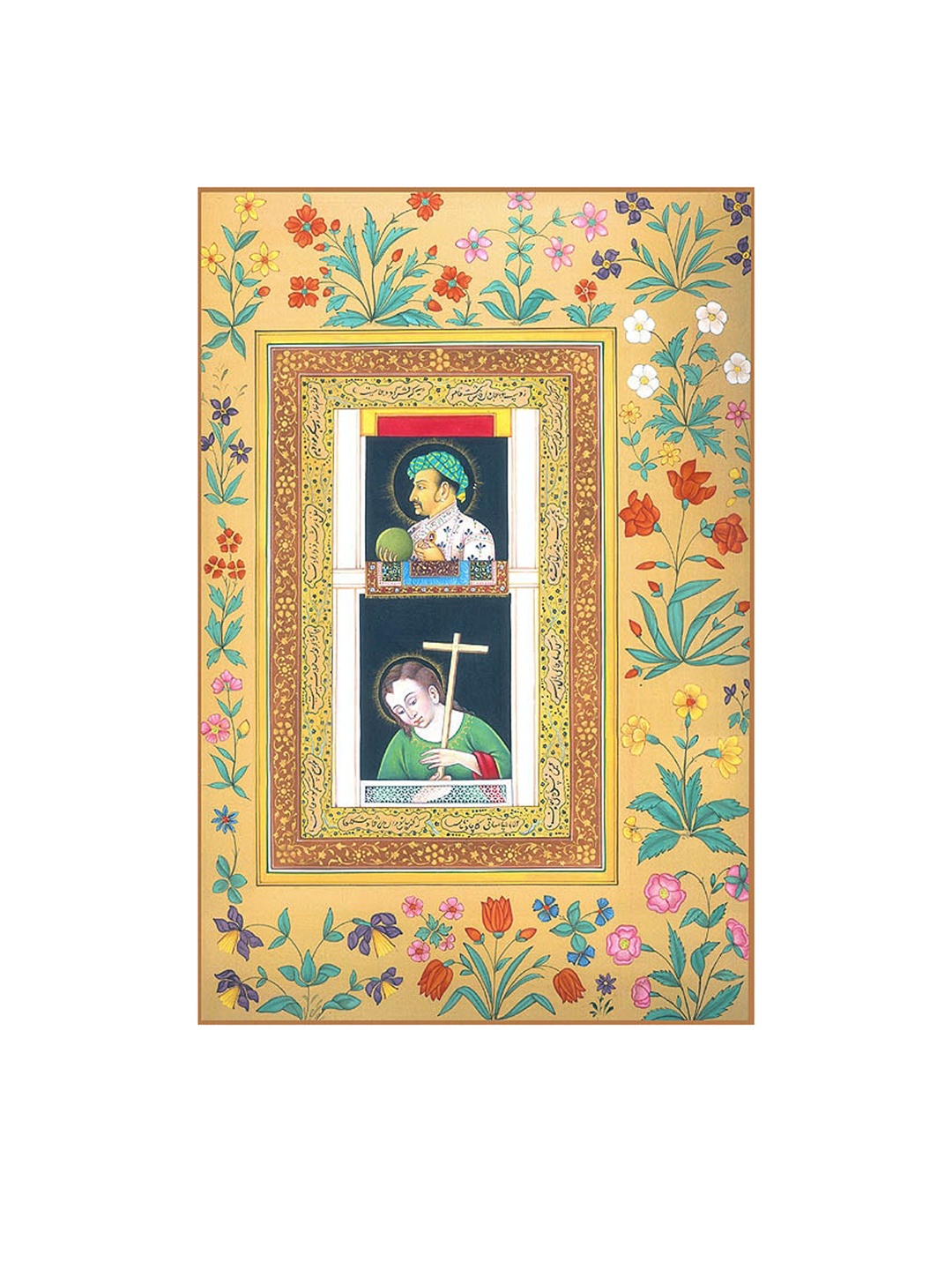 

Exotic India Yellow & Green Pendant-Portrait of Jahangir with Jesus Painting Wall Art