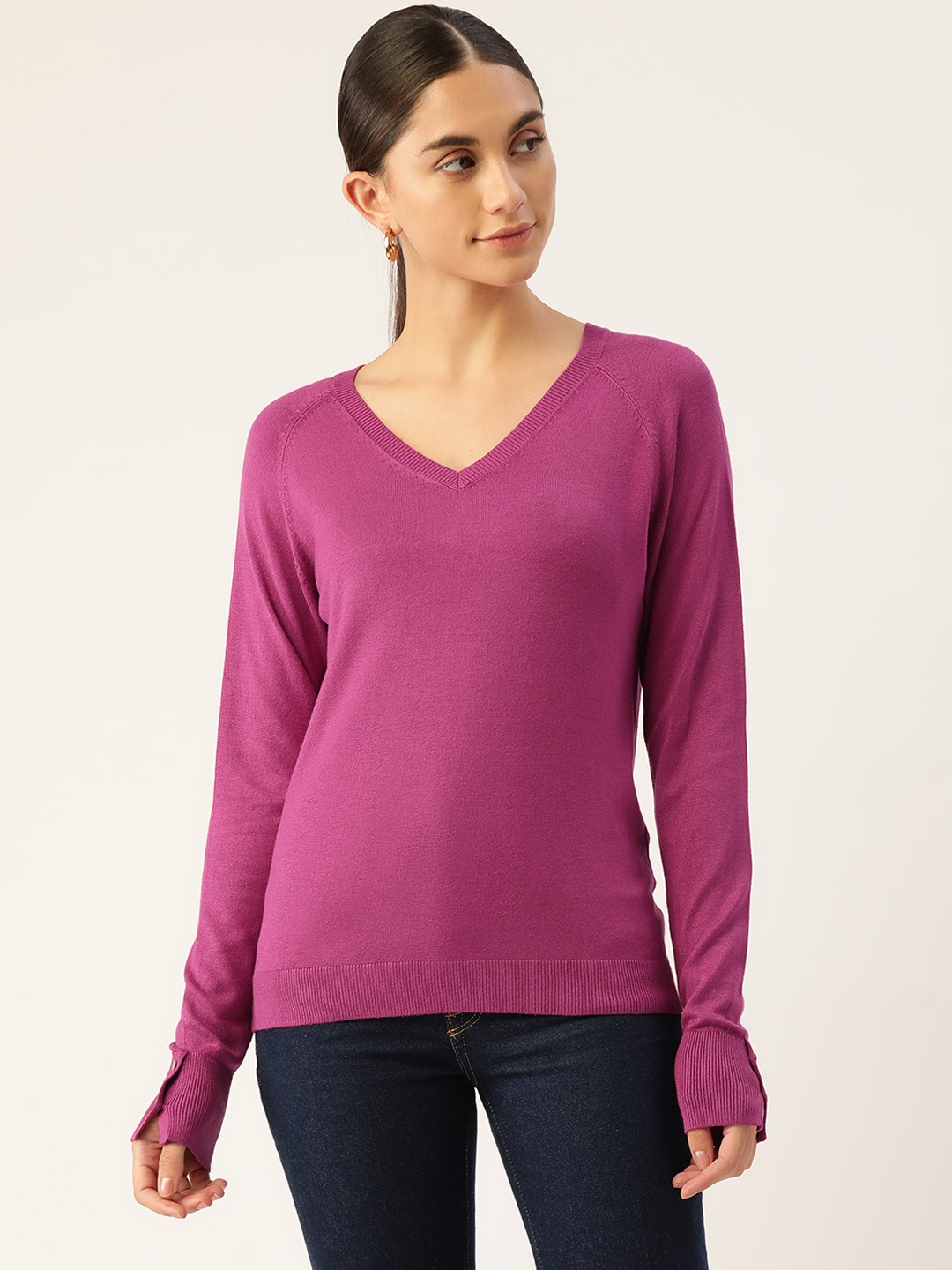 

Madame Women Solid Pullover, Magenta