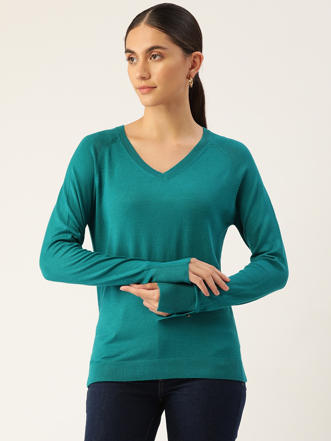 

Madame Women Green Solid Pullover