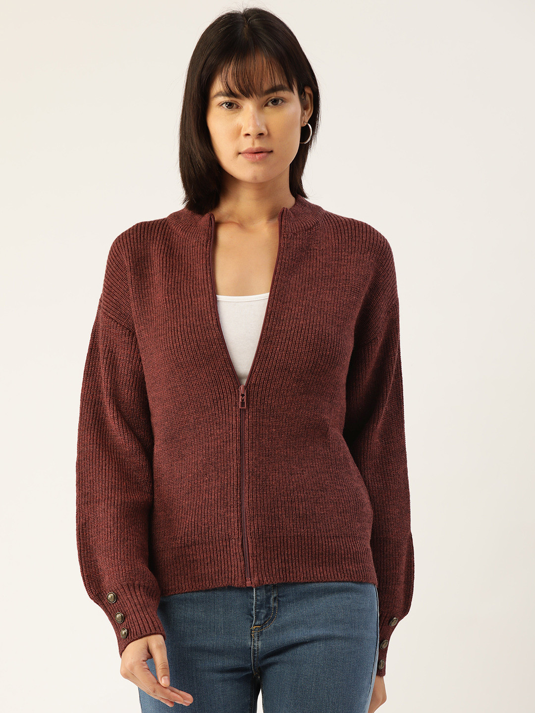 

Madame Women Brown Front Open Sweater
