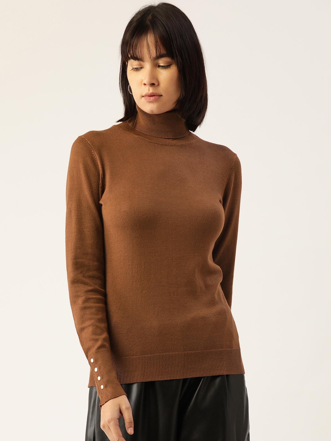 

Madame Women Solid Pullover, Brown