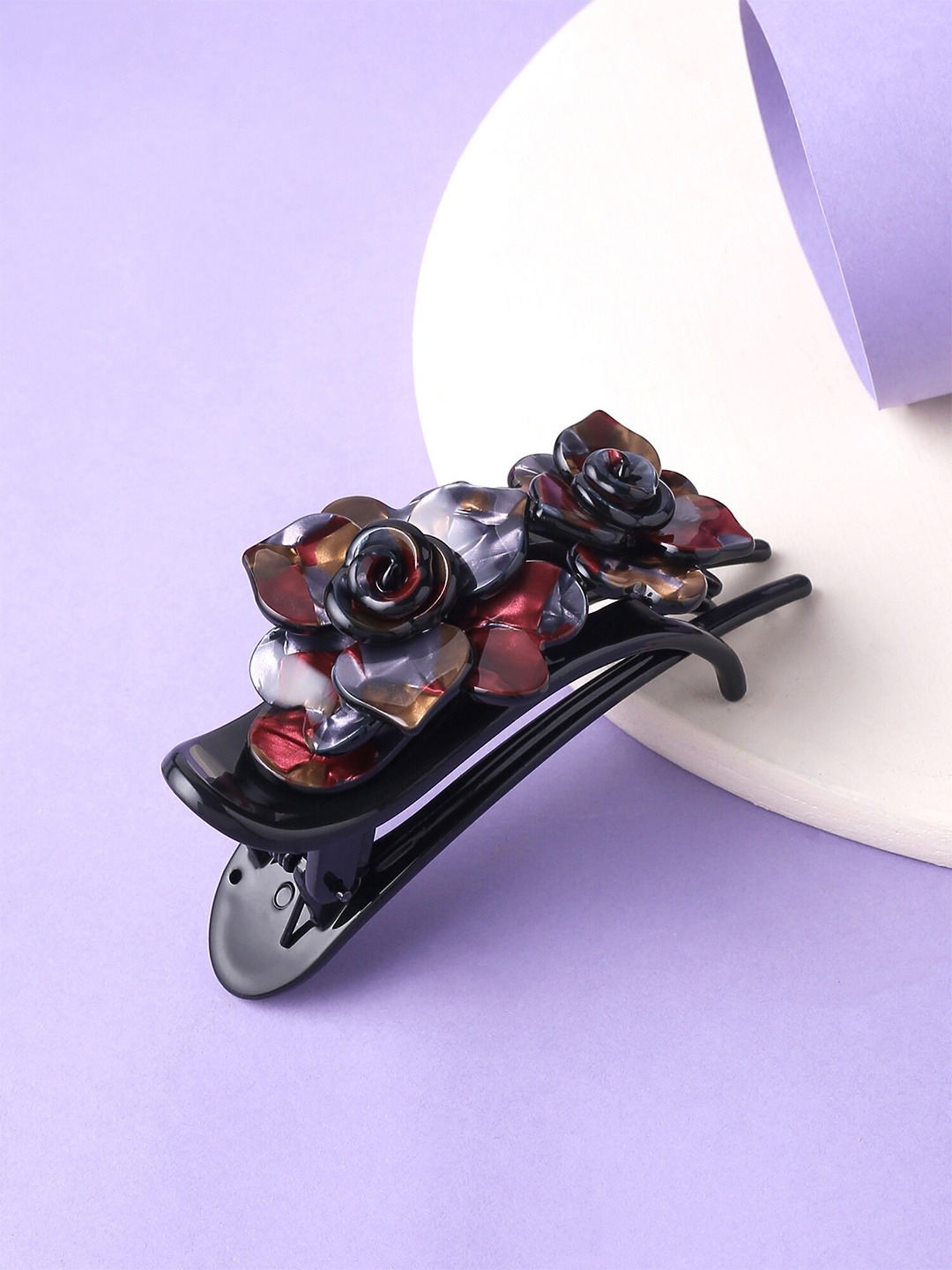 

Yellow Chimes Multicolor Floral Studded Hair Clips, Black