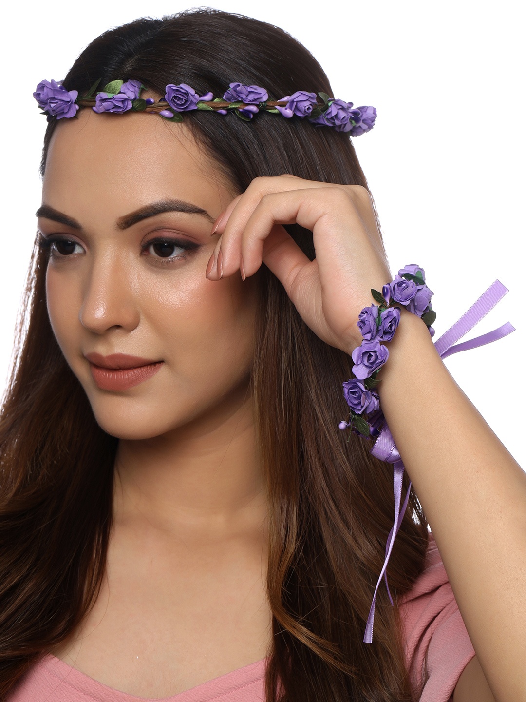 

Yellow Chimes Women Set of 2 hair vine with Bracelet, Purple
