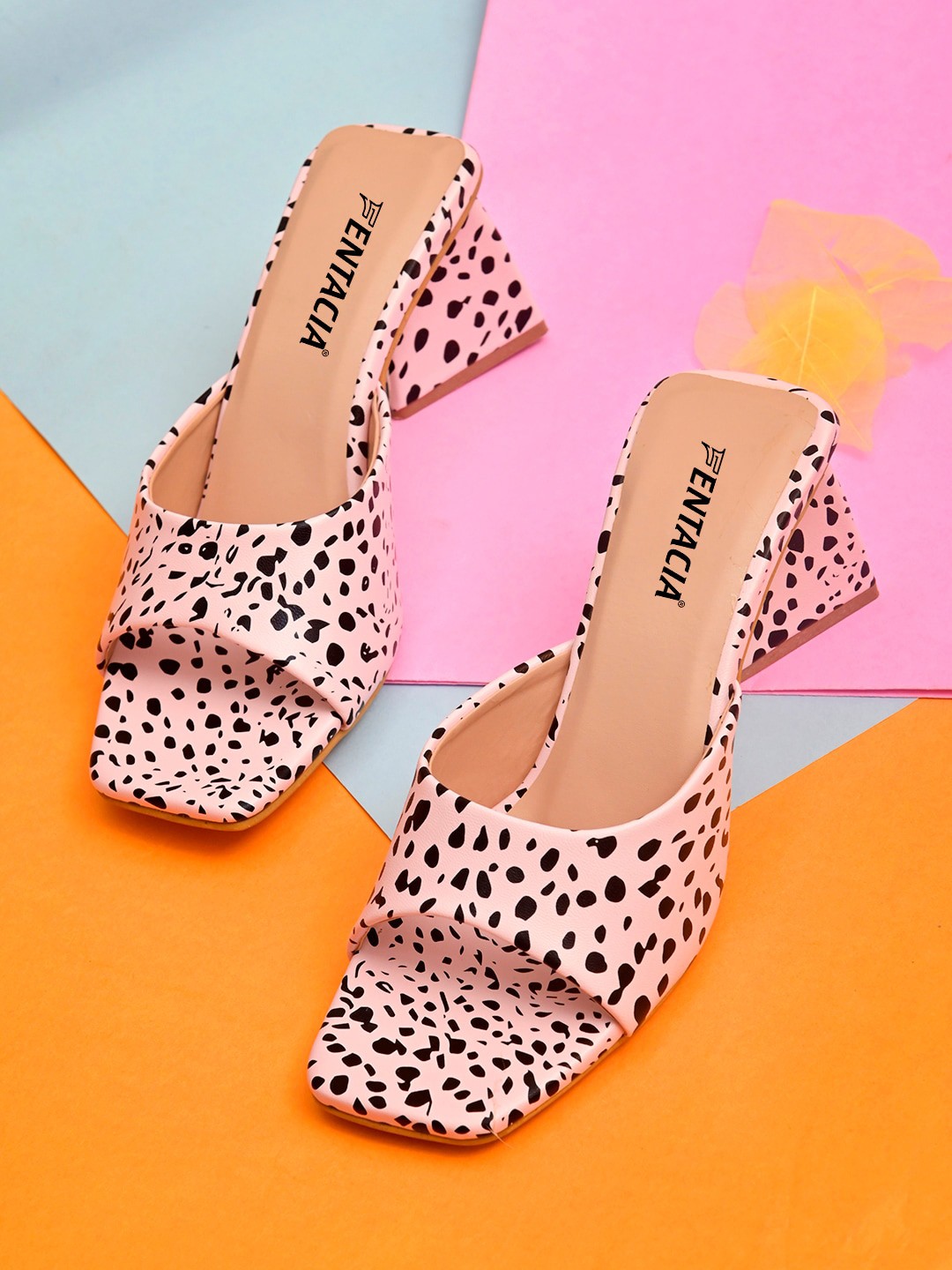 

Fentacia Women Pink & Black Printed Block Heels